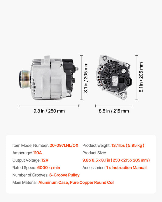 Hyundai Sonata Kia Optima 2.4L alternator with aluminum housing