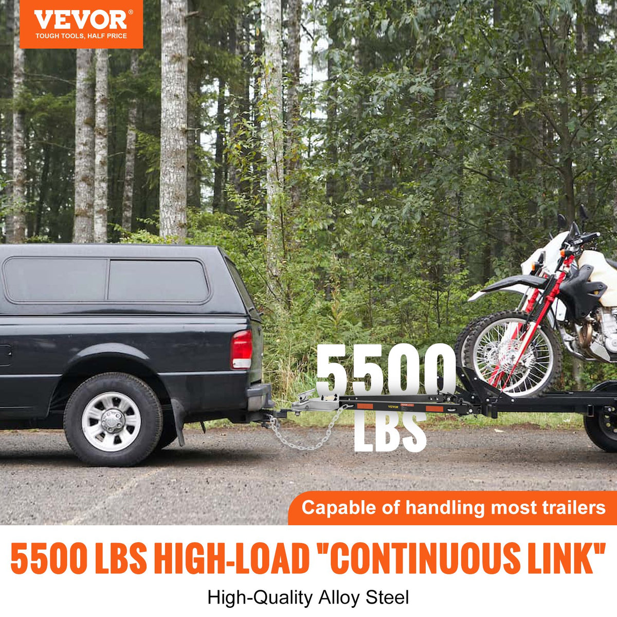 VEVOR bumper-mounted tow bar with chains, 5500 lb capacity, 2-inch ball hitch
