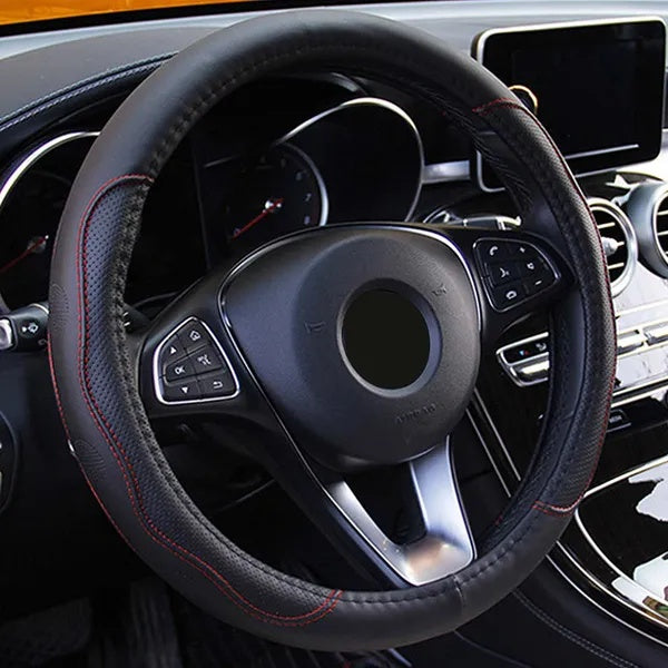 Universal fiber leather steering wheel cover, 14.5-15 inch diameter