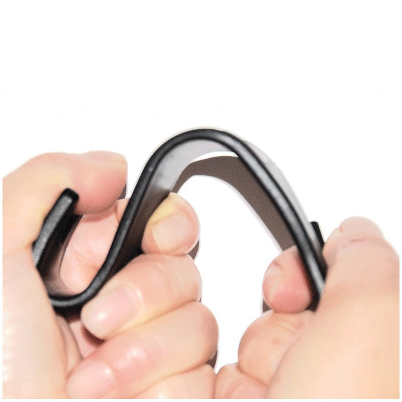 Car headrest hook shown from the side