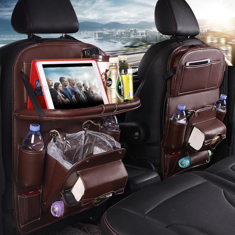 PU leather multi-pocket car seat back storage organizer bag