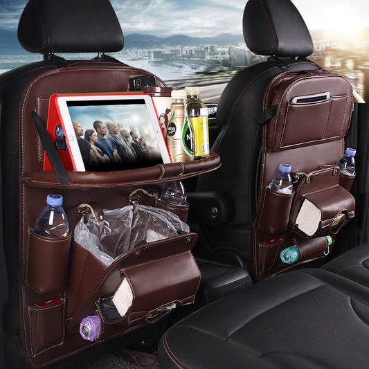 PU leather multi-pocket car seat back storage organizer bag