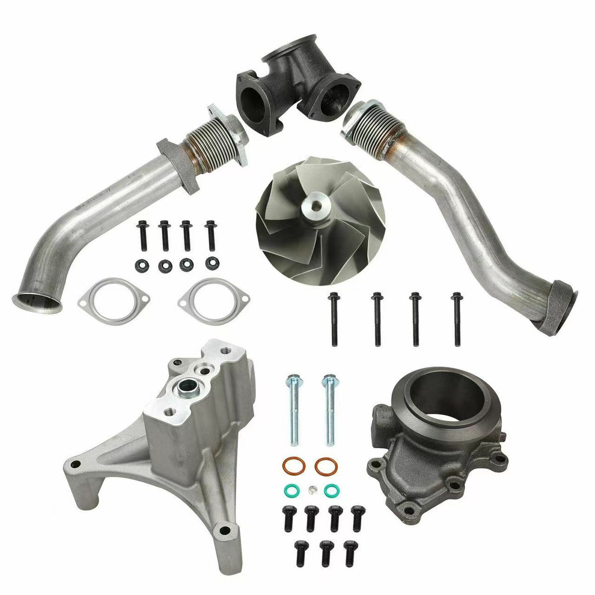 7.3L Powerstroke EBP delete turbo pedestal with up-pipes