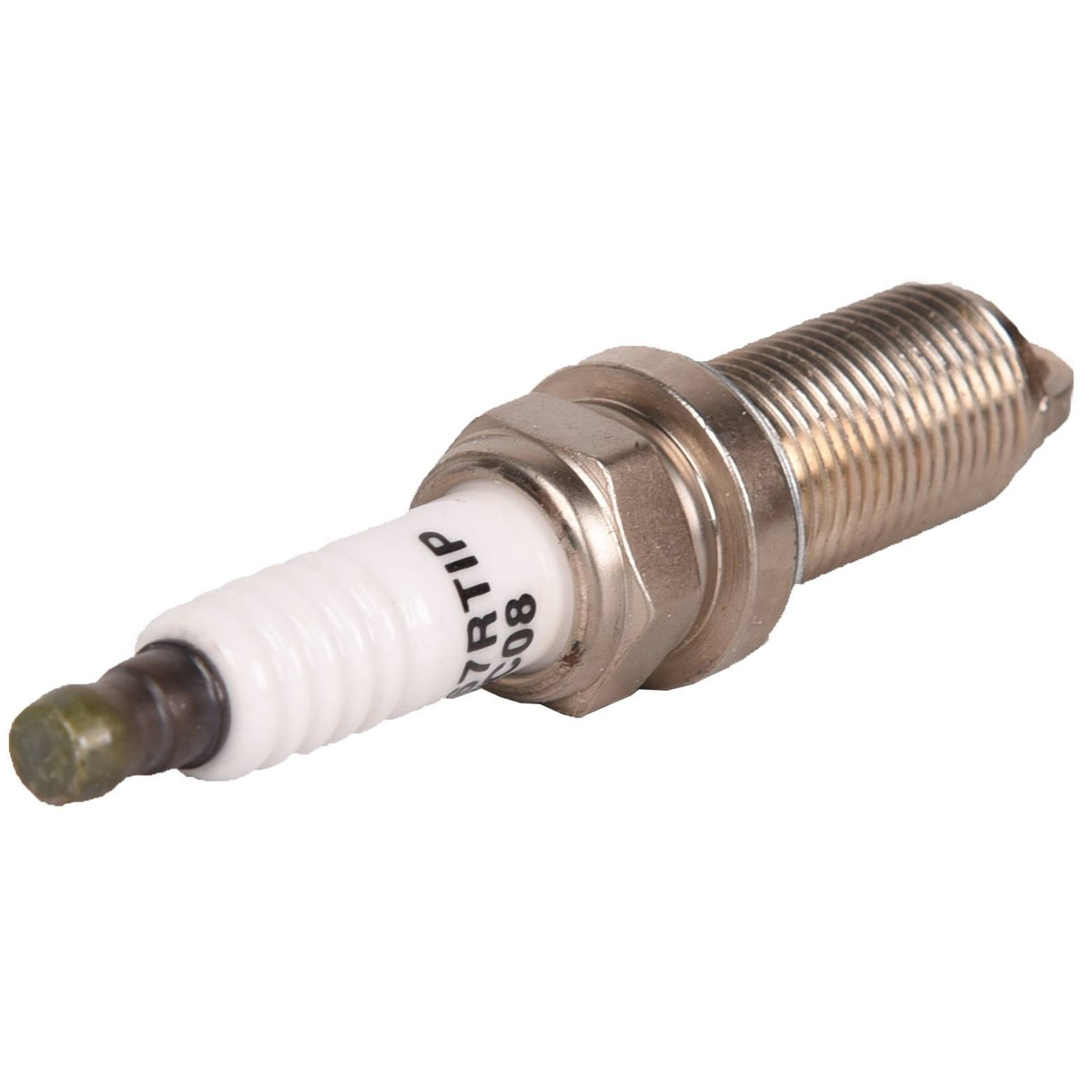 Subaru Impreza WRX STi spark plug set laid out, four iridium platinum plugs