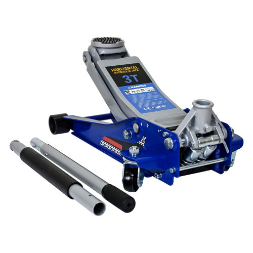 3-ton low-profile hydraulic floor jack with dual-piston quick-lift pump