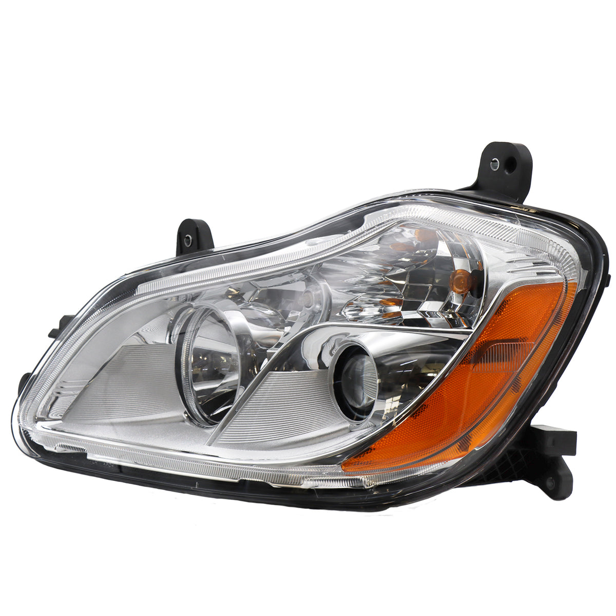 Close-up of clear polycarbonate lens on Kenworth T680 driver side headlight