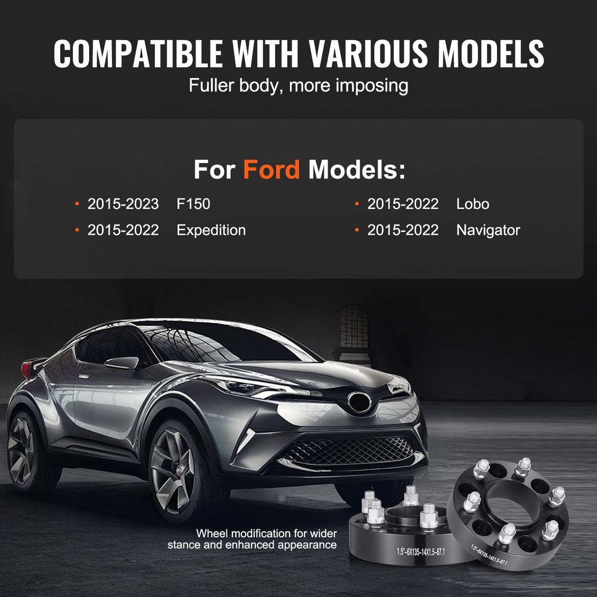 Forged black 6-lug wheel spacers, set of 4
