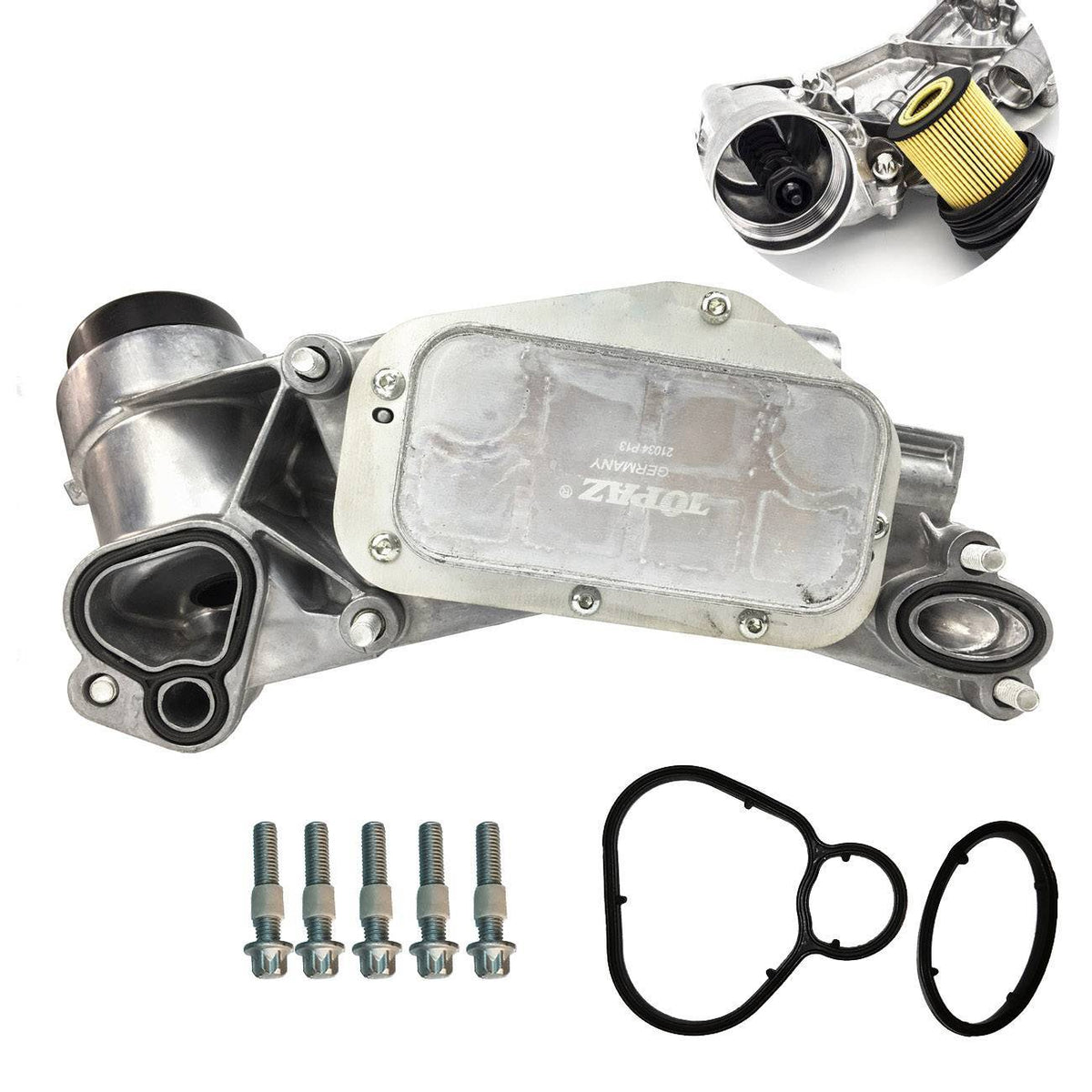 Engine oil cooler with filter housing for Chevrolet Sonic, Cruze and Aveo, OE 93186324