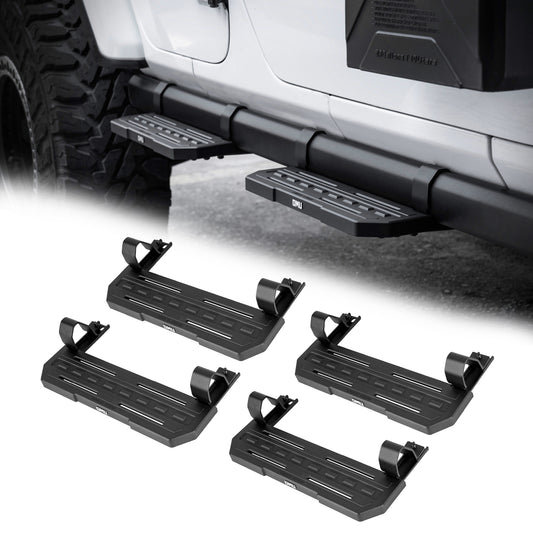 Running boards for 2018+ Jeep Wrangler JL Rubicon 4-door with OEM rock rails