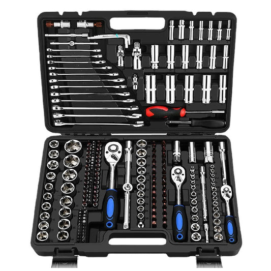 Chromium vanadium steel socket and ratchet wrench repair tool set