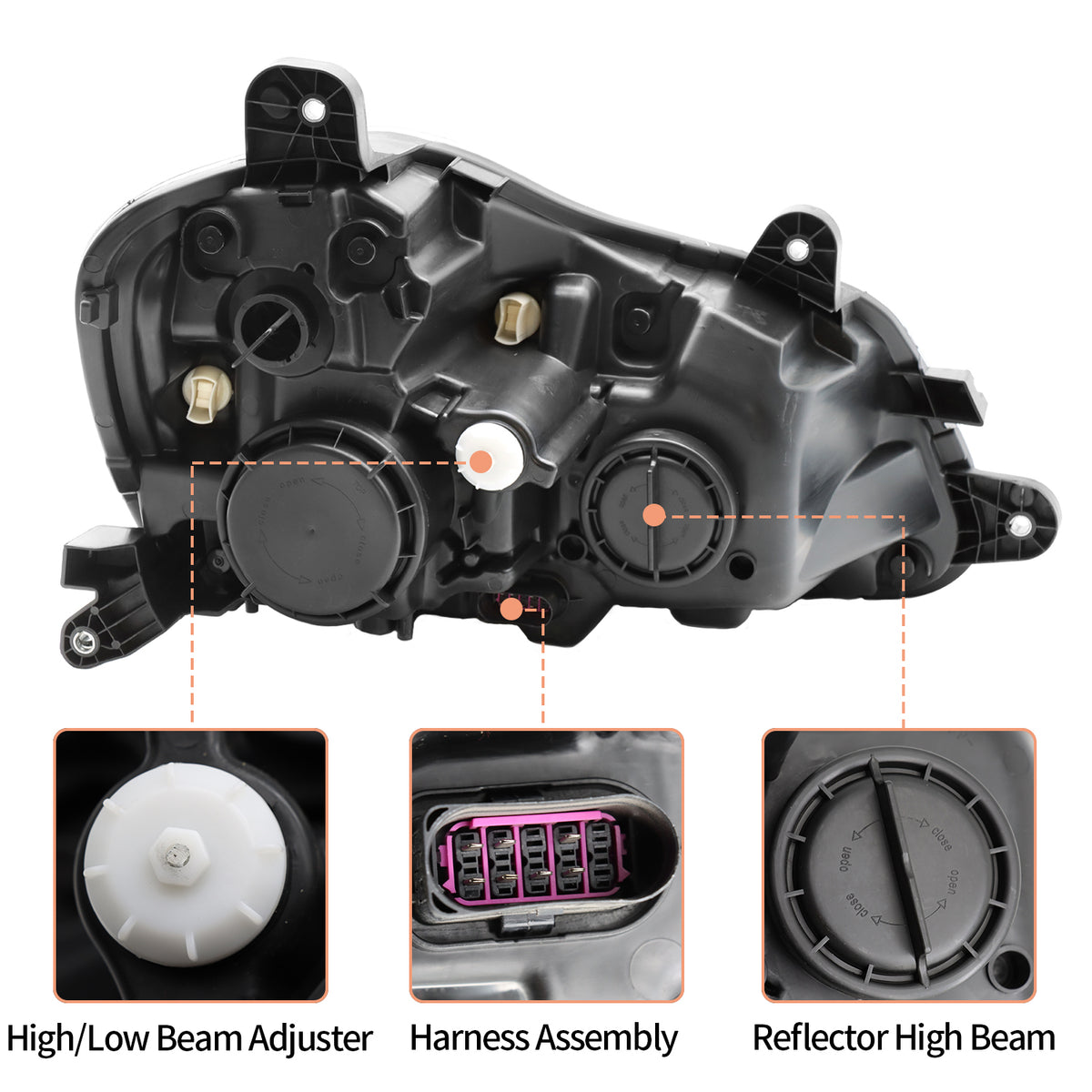 Left driver side headlight for 2013-2021 Kenworth T680 halogen models, front view