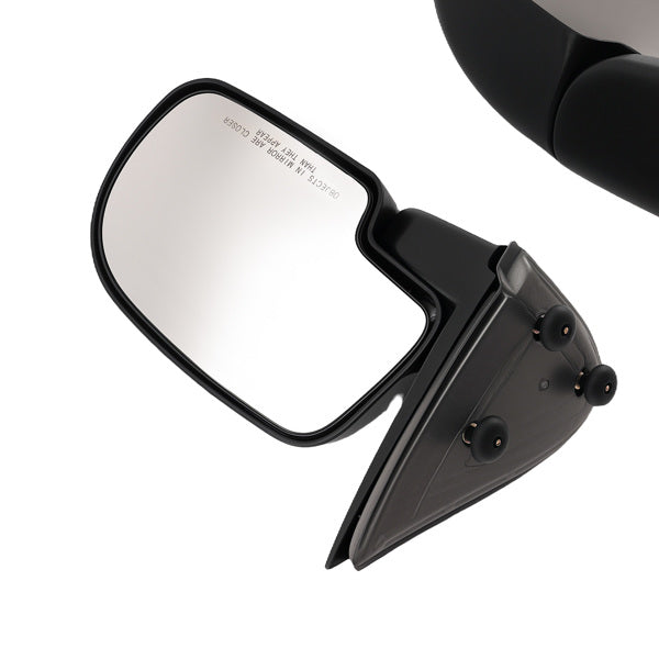 Black gloss manual side mirror installed on GMC Sierra pickup door