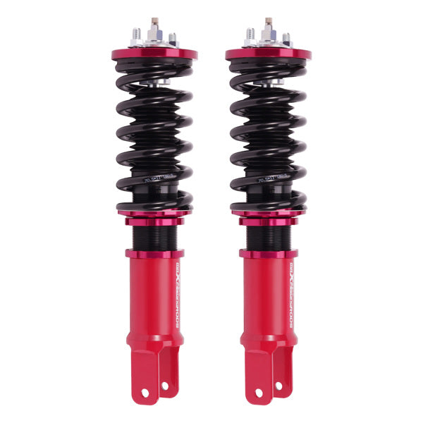 Front coilover strut showing T-6061 billet aluminum body and anodized finish