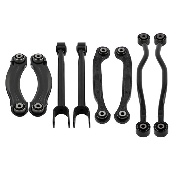 Powder-coated steel rear control arm with rubber bushing detail for Chrysler LX platform vehicles