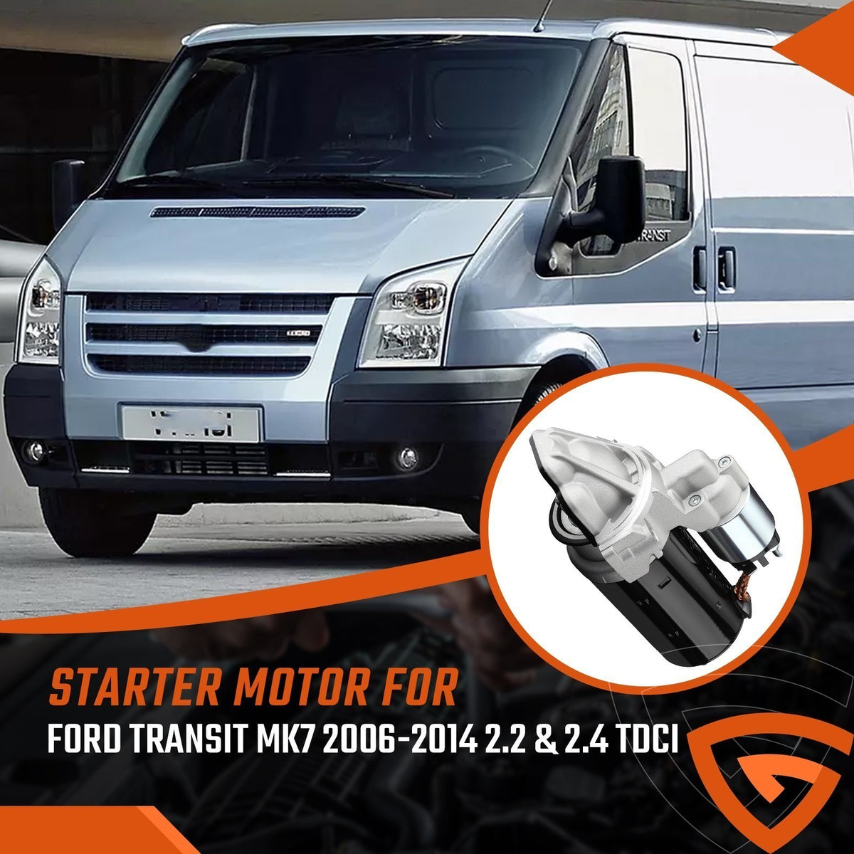 Ford Transit starter motor 2.2 TDCi, side profile
