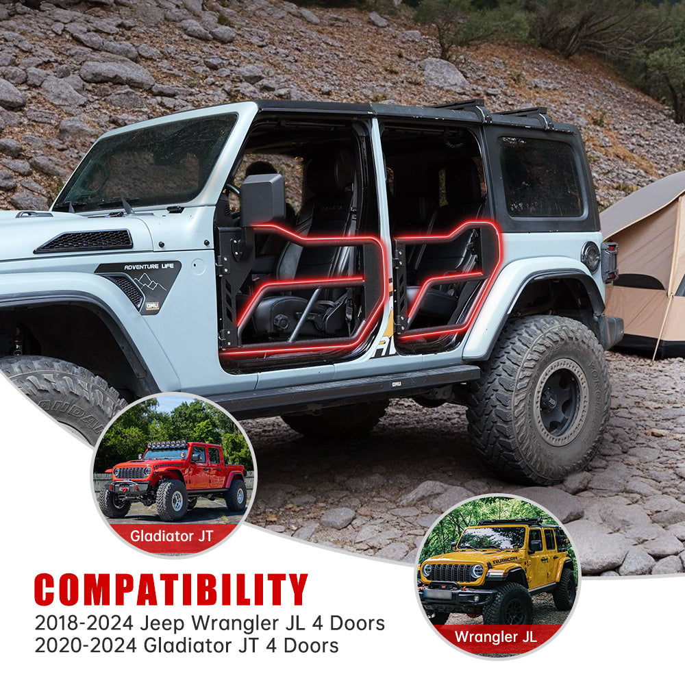 Jeep Wrangler JL Gladiator JT steel tube half doors with mirrors