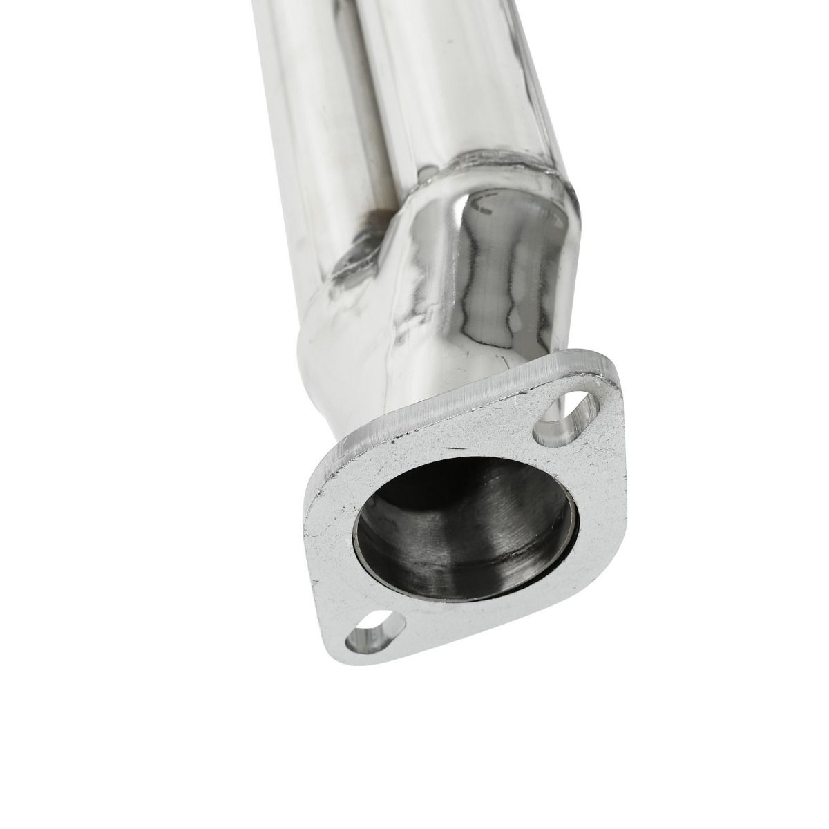 Close-up of the TIG-welded CNC-machined flange on the Toyota Supra exhaust header